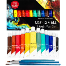 Crafts 4 ALL Acrylic Paint Set - 12 Paints for Canvas, Wood, Ceramic, Fabric - Non Toxic, Vibrant Pigments for Beginners, Adults and Professional Art