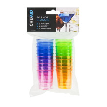 Chef Aid Multi-Coloured Plastic Shot Glasses, Pack of 20 Reusable 30ml Party Cups, Bright, Colourful Drinking Glasses for Shots, Cocktails and Celebr