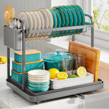 Kitsure Dish Drainer Rack - Space-Saving Dish Drainer, Dish Racks for Kitchen Counter, Stainless Steel Kitchen Drying Rack with a Cutlery Holder, 2-T