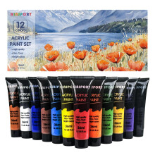 KINSPORY Acrylic Paint Set 12 x 36 ml - Water-Resistant, Assorted Colors for Beginners, Artists, Kids - Multi-Surface Art Supplies for Canvas, Wood,