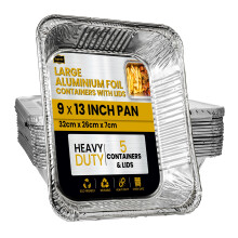 Superior Foil Containers with Lids – 9x13 Inches Sturdy Deep Foil Trays with Lid, Ideal for Cooking, Baking,Roasting, BBQ, Meal Prep Storage Tray