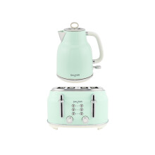 Salter Retro Kettle & 4-Slice Toaster Set - Wide Slots, 3KW Rapid Boil, 6 Browning Levels, 360 Base, Removable Limescale Filter, Defrost, Reheat & C