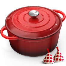Cast Iron Dutch Oven - 26CM 5L Casserole Dish with Lid Enamelled Cast Iron Round Pot for Bread Baking Braising Stews Roasting, Dutch Pot with Heat-re