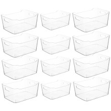 Grace Store 12PCS Clear Storage Box Organisers Plastic Bathroom Organiser Versatile Kitchen Organiser Tray for Desk, Makeup , Kitchen Pantry Organize