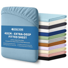 ACRALI HOME Single Fitted Sheet - Sky Blue Bottom Sheet for Single Bed with 40cm Extra Deep Fit Pocket- Hotel Quality Soft Microfiber Bedsheet - Brea