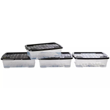 Strata 4 x 30 Litres Curve Plastic Stackable Storage Box & Lid with clip-on lids, Multi storage box for home and office storage solution - Clear/Blac