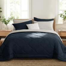 RUIKASI Coverless Duvet Double 4.5 Tog - Summer Reversible Comforter with 2 Pillowcases, 200x200cm Quilt Lightweight and Cosy 150GSM Filling, Navy Bl