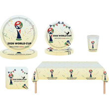 2026 World Cup Party Tableware Set: 1 Pack 137*274cm Big Tablecloth, 16 Pcs 7 inches Plate , 16 Pcs 9 inches Plate , 20 Tissues and 16 Paper Cups for