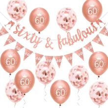 Women 60th Birthday Decorations Rose Gold Glitter Sixty & Fabulous Banner Balloons Happy 60th Birthday Party Decorations Glitter 60 & Fabulous Banner