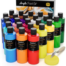 Nicpro 24 Colors Large Bulk Acrylic Paint Set (8.45 oz/250 ml), Rich Pigments Non Toxic, Bulk Painting Supplies for Artist Beginners on Canvas, Wood,