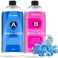 Teexpert Crystal Clear Epoxy Resin Kit - 64oz Clear Coating & Casting Art Resin, 1:1 Epoxy and Hardener for Jewelry, Wood Coaster Tray