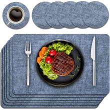 Purejoy Placemats and Coaster Sets 6, Christmas Table Mats PU Leather, Heat-Resistant Washable and Non-Slip 43 * 30 cm, Dinner Table Mats Set of 6, f
