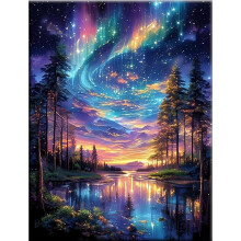 CLYCTIP Diamond Art Kits for Adults, Aurora Lake Diamond Painting Kits, Landscapes Art Paint for Home Wall Decor 30x40 cm (Blue)