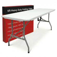 Build Rapido 6ft Heavy Duty Folding Table - Foldable Trestle Table Fold in Half with Carry Handle - 150kg Capacity HDPE Top - Catering Banquet Dining