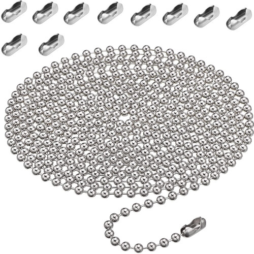 4 Meter/13.1 Feet Blind Chain, 4.5mm Roller Blind Chain Beaded Pull Chain Extension, Chain Beaded Ball Roller Chain Silver with10 Roller Blind Chain