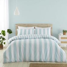 Catherine Lansfield Cove Stripe Reversible King Duvet Cover Set with Pillowcases Duck egg Blue
