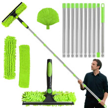 4.5M Window Squeegee Cleaner Tool Kit with Long Handle, 2-in-1 Squeegee & Microfiber Cloth,with Spider Web Brush for Indoor/Outdoor High Window, car