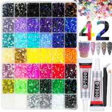 42 Colours Bedazzling Kit with 2 pcs Glues, 5mm SS20 Multicolour Resin Rhinestones Flatback Gems Non-HOTFIX Bedazzler with 20ml B7000 Glues, Pickup P