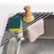 Tomorotec Corner Dish Drying Rack – Rubber-Coated, Dark Gray