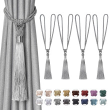 Pretty Jolly 4 Pack Long Tassel Curtain Tiebacks Handmade Braided Rope Knot Drape Tie Backs European Style Decorative Curtain Holdbacks for Home & Of