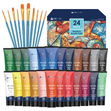 INK LAB Acrylic Paint Set 24 Colours Acrylic Paints in Tubes Non Toxic for Artists Beginners Painting on Canvas Wood Fabric Rocks, 36ml/Tube, Rich Pi