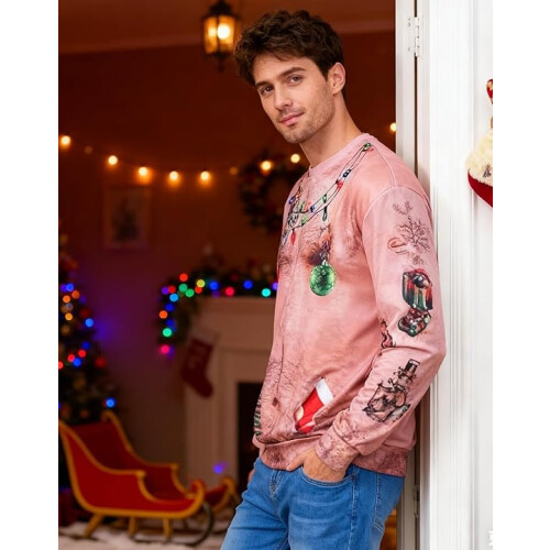 Hässlicher Weihnachts-Pullover behaarter Herren-Torso Langarm lustig M — hässlicher herrenpullover, hässlicher weihnachtspullover 1