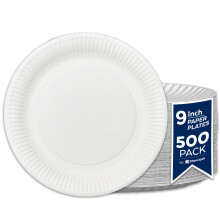 DHANZIPAK 500 Disposable Paper Plates 9 Inch (23cm) – Heavy-Duty White Paper Party Plates – Grease-Resistant, Compostable & Recyclable – Ideal f
