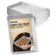 Coselena Foil Baking Tray 32 x 20 cm – 10 Pack Heavy Duty Disposable Aluminium Foil Trays for Baking, Cooking, Roasting, BBQ, Meal Prep and Food Sto
