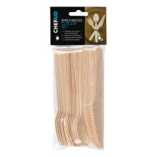 Chef Aid Wooden Cutlery 24 Piece Set - Forks, Knives and Spoons, Sustainable Birchwood Cutlery for Picnics, Parties, Weddings, and More - Biodegradab