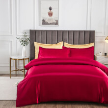 Morbuy Satin Duvet Cover Set Double - Silky Bedding Set for Hair and Skin Care, Luxury Silk Feel Aesthetic Red Bedding with 2 Pillowcases, Durable 10