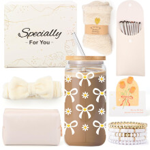Gifts for Girls Teenage 9 10 11 12 13 14 Year Old, Birthday Gifts Presents for Girls Age 8-15, Glass Cup with Lid and Straw, Makeup Brushes Cosmetic