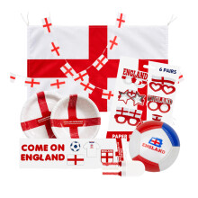 England World Cup 2026 Decorations - England Football Party 10 piece Set - Paper Bowls, Plates, Party Glasses, Gel Window Stickers, Flag, Bunting, Ba