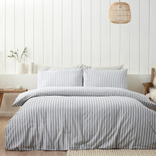 Catherine Lansfield Brushed Stripe Cotton Reversible Double Duvet Cover Set with Pillowcases Silver Grey