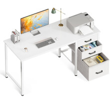 Coleshome Computer Desk with Drawers, 12048cm Office Desk with Storage, Reversible Small White Desks for Home Office