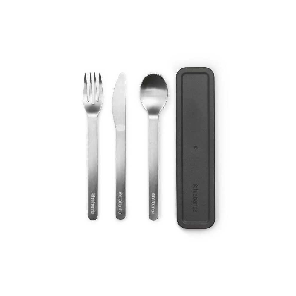 Brabantia - Make & Take Cutlery Set With Case - Set Of 3: Knife, Spoon, & Fork - Hygienic Compact Design - Stainless Steel - Dishwasher Safe - Travel