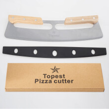 Topest 35CM Large Pizza Cutter Rocker with Wooden Handle–Stainless Steel Pizza Oven Tool – Suitable for Cutting Homemade Pizza Bread Cake [Pizza O