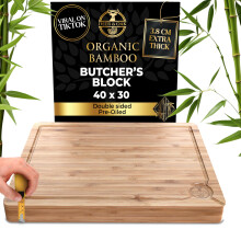 Deer & Oak Butchers Block Chopping Board 40 x 30 x 3.8cm Extra Thick – Double Sided Pre Oiled Bamboo Cutting Board with Juice Groove – Large Heavy