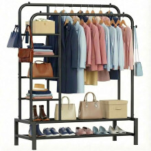 ZHKINGGS Clothes Rail for Bedroom - 100KG Clothing Rail for Hanging Clothes, Storage Shelves & 4 Coat Hooks, Double Clothes Rack for Living Room, Lau