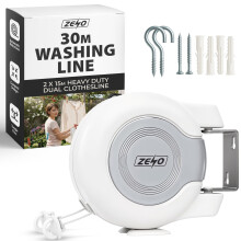 ZENO Retractable Washing Line 30M | Heavy Duty Dual Clothes Line with Automatic Retraction | Wall Mounted Laundry Airer for Indoor and Outdoor Use |