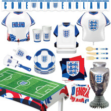 England National Football Team Official Licensed 77-Piece Party Supplies Set for 6 Guests, Plates, Cups, Napkins, Cutlery, Jersey Balloons, Decoratio