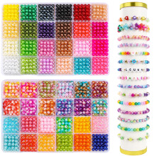 JOLCEEY 2400pcs Pearl Beads for Jewelry Making - 48 Colors 6mm Plastic Colorful Round Glass Spacer Imitation Dyed Faux Pearls for Bracelets, DIY Craf