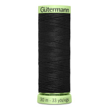 Black Colour 000 Gutermann Top Stitch Sewing Thread Extra Strong Thick Polyester Upholstery Jeans Denim Button Stitch (1 x 30 Meter Spools)