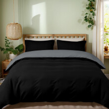 MIKI WELL Super King Duvet Cover Set - 3Pcs Reversible Superking Bedding Set Black and Grey, Soft Microfiber Quilt Cover with 2 Pillowcases 50x75cm