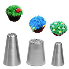 FUYOAL 3 PCS Grass Piping Nozzle, Grass Icing Nozzle Stainless Steel Grass Icing Tips Grass Cake Piping Tip Nozzles for DIY Cake Decorating Baking Co
