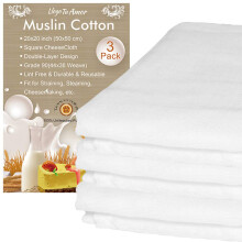 3 Pack Dual Layer Design Pure Cotton Muslin Cloths for Straining, Ultra Fine Soft Square Grade 90 Cheesecloth (50 x 50 cm), Cheese Cloths Muslin Clot