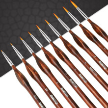 Detail Paint Brush Set, Rock Ninja 9pcs Thin Brushes for Fine Detailing & Art Painting - Acrylic,Watercolor, Oil Miniatures, Scale Models, Airplane K