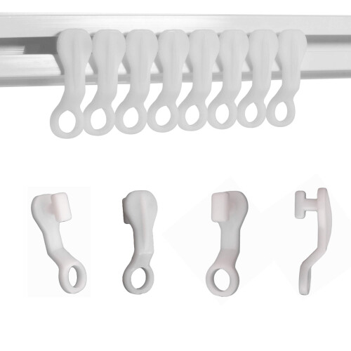 Curtain Glider Hooks White Plastic Curtain Hook, Pack of 50