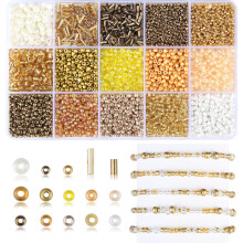 AWARDSEN Gold Seed Beads Small Tube Beads Embroidery Beads Kits 15 Color Gold Glass Beads for Jewellery Making DIY Crafting 4mm 3mm 2mm Small Bead