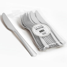 Playlearn Luxia Reusable Silver Reusable Washable Plastic Knives, 20pcs Bulk Pack Durable Elegant Cutlery, 19.6cm Durable Dinnerware for Weddings, Ca