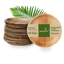 Signature Packaging Disposable Palm Leaf Plates, Sturdy Eco-Friendly Biodegradable Compostable Plates for Hot Food, Weddings, Picnics, Parties and Ou
